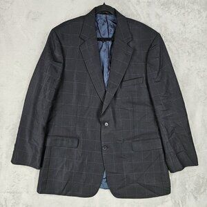 Brooks Brothers 346 Blazer Mens Size 46L Black Plaid 100% Cape Lambswool Lined